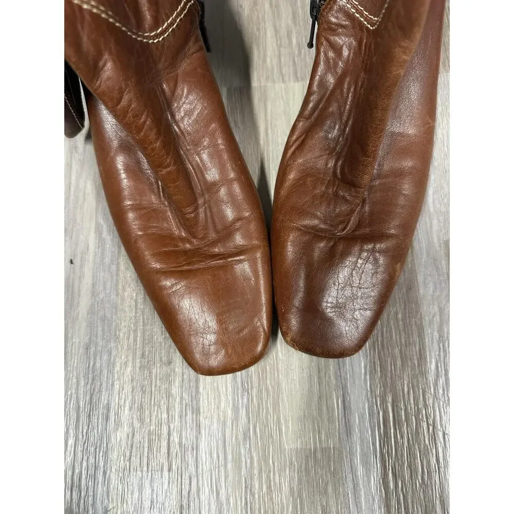 Vintage Cole Haan Leather Boots Sz 6 B Brn Mid Calf Sq Toe